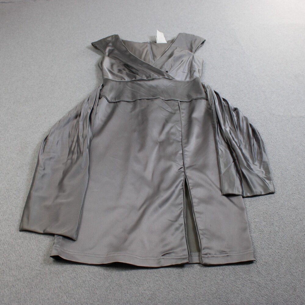 Vintage Tadashi Dress Women 8 Petite Gray Satin Tie Slit Formal Party Wedding US
